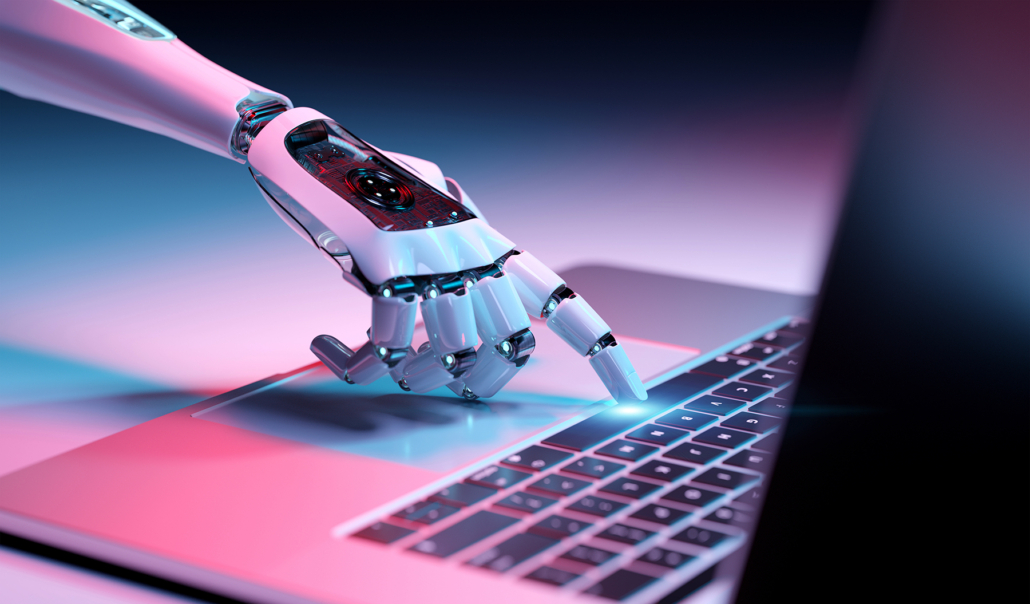 robotic hand typing on computer ai