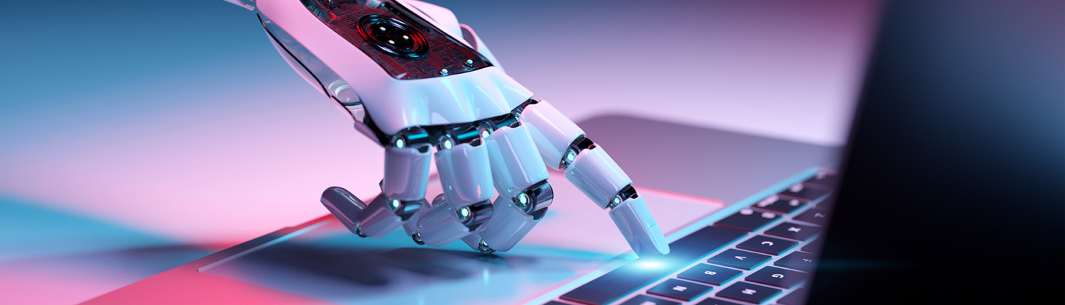 robotic hand typing on computer ai