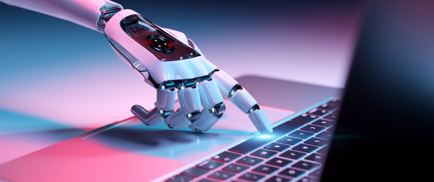 robotic hand typing on computer ai