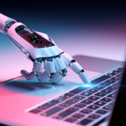 robotic hand typing on computer ai