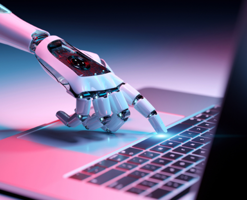 robotic hand typing on computer ai