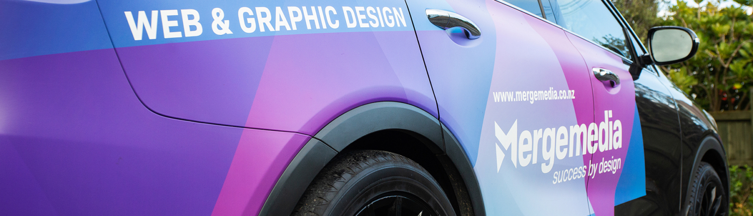 Logo Designs and Branding East Auckland Merge Media car branding with logo